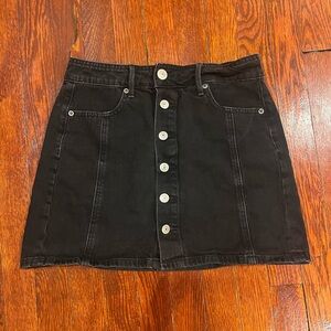 American Eagle Black Denim Button-Front Skirt